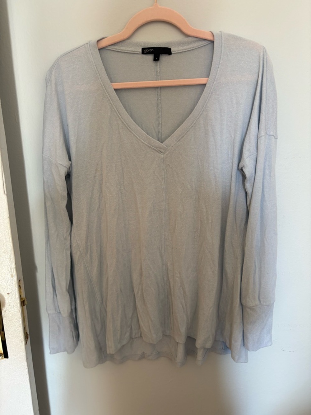 Gibson Powder Blue V-Neck Long Sleeve Top